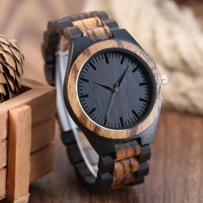 Dark and light color interweaving wooden watch - Image 3