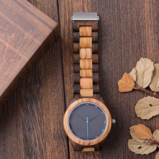 Dark and light two-tone wood stitching strap watch