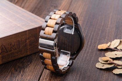 Dark and light two-tone wood stitching strap watch - Image 2
