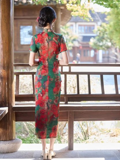 Retro Printed Short Sleeve Cheongsam - Image 2