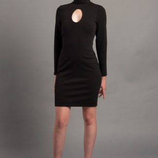 Black high collar hollow dress