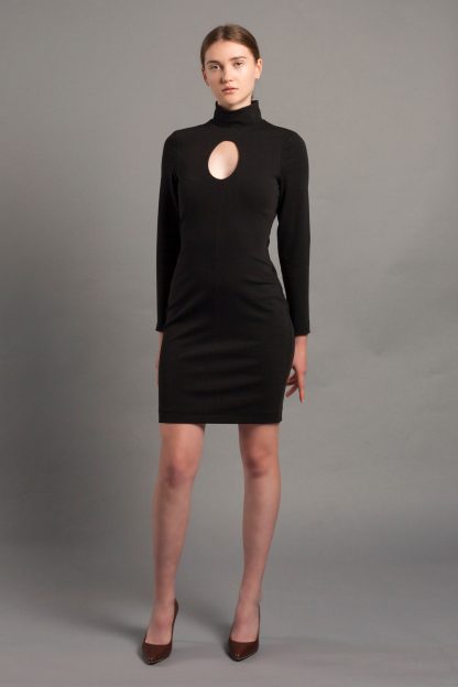 Black high collar hollow dress