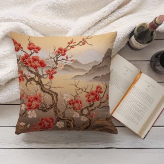 Chinese style landscape plum blossom pillow