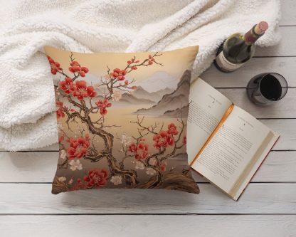 Chinese style landscape plum blossom pillow