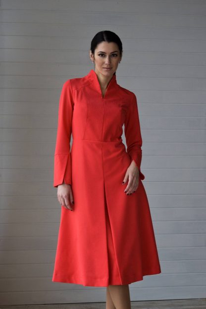 Red Stand Collar Trench Dress - Image 7