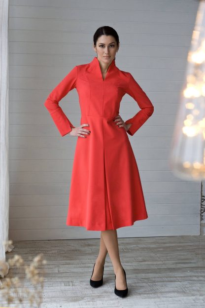 Red Stand Collar Trench Dress - Image 5