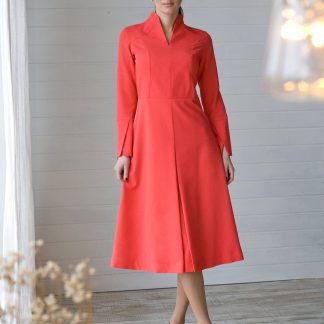 Red Stand Collar Trench Dress