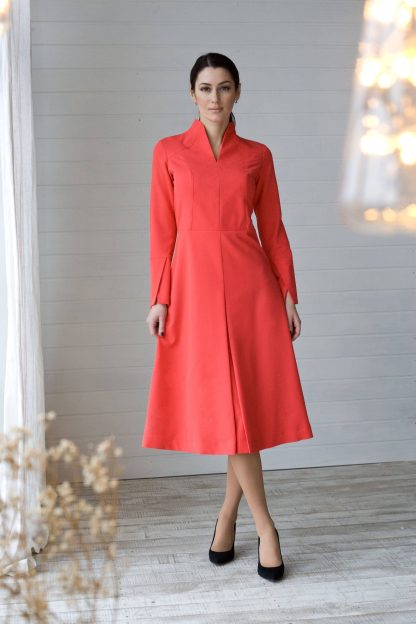 Red Stand Collar Trench Dress