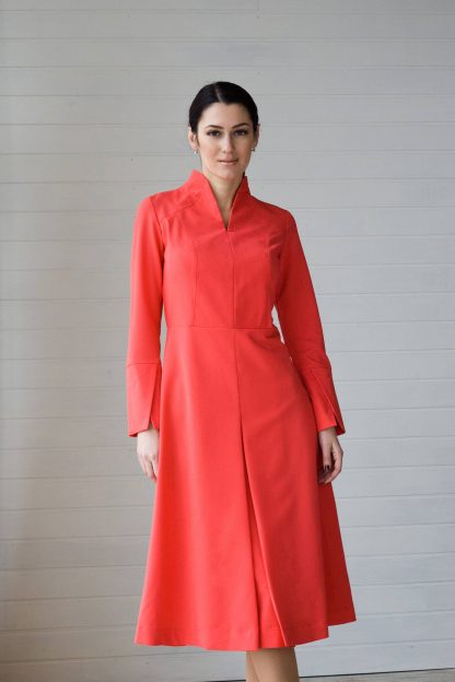 Red Stand Collar Trench Dress - Image 3