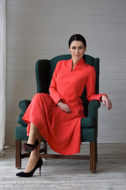 Red Stand Collar Trench Dress - Image 2