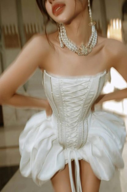 White tube top herringbone waist skirt - Image 3