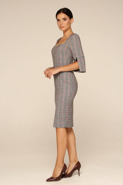 Check Square Neck Waist Dress - Image 2