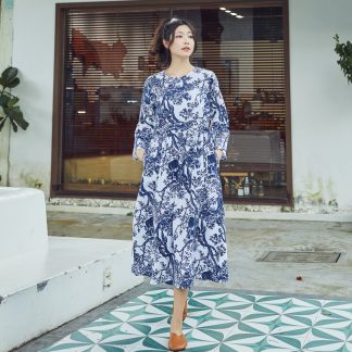Blue and white vine print dress