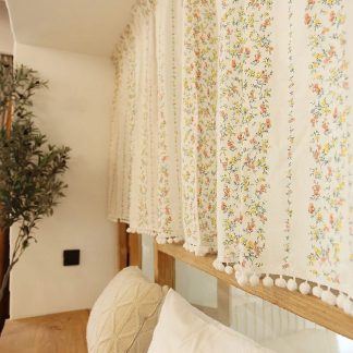 Floral pompom long curtain
