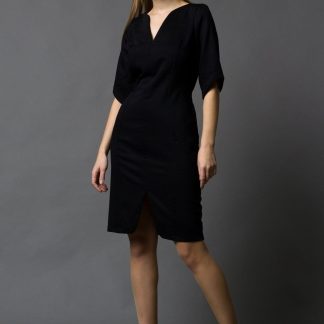Black V Neck Slit Dress