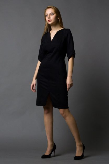 Black V Neck Slit Dress