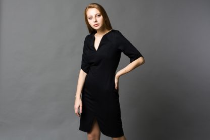 Black V Neck Slit Dress - Image 3