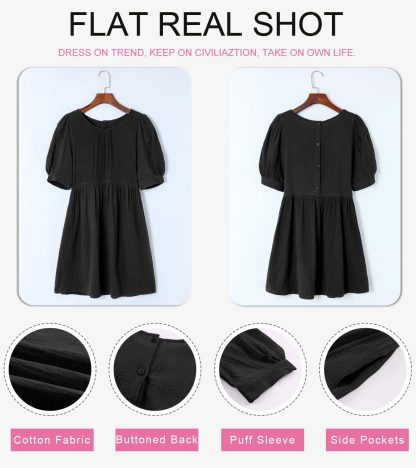 French puff sleeve black dress - Image 6