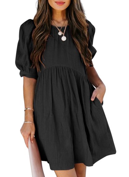 French puff sleeve black dress - Image 5