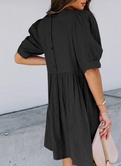 French puff sleeve black dress - Image 4