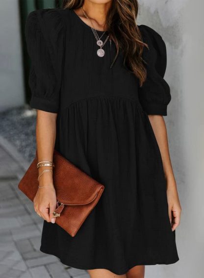 French puff sleeve black dress - Image 2