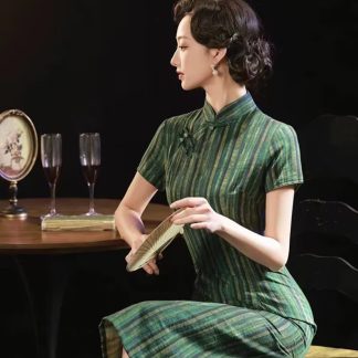 Retro Elegant Green Plaid Cheongsam
