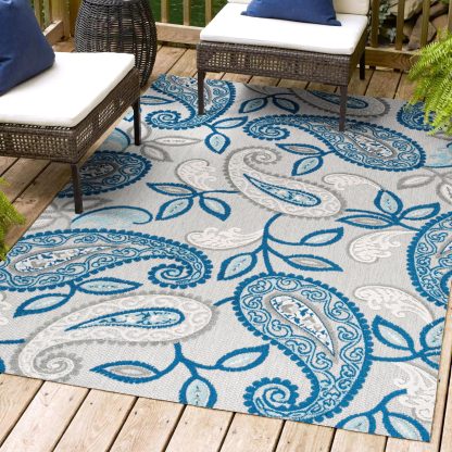Paisley pattern outdoor woven rug - Image 3