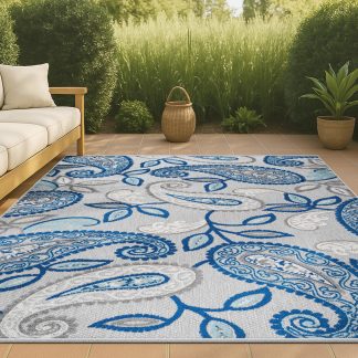 Paisley pattern outdoor woven rug