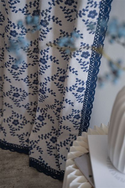 Floral blue-edged gauze curtain - Image 6