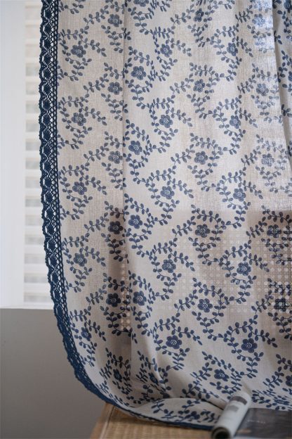 Floral blue-edged gauze curtain - Image 4