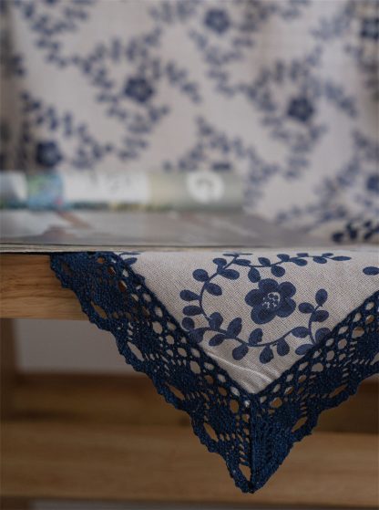 Floral blue-edged gauze curtain - Image 2