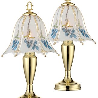 Enamel colored leaf pattern glass table lamp