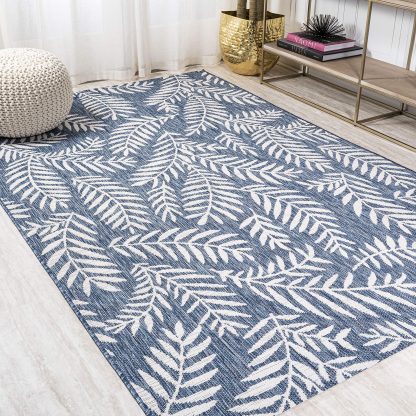 Natural leaf shadows Blue outdoor woven carpet - Image 7