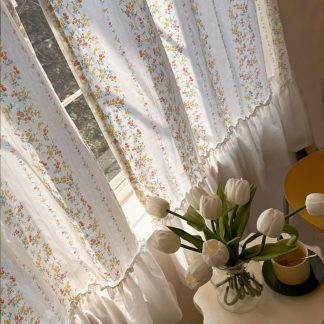 Small floral double layer half curtain