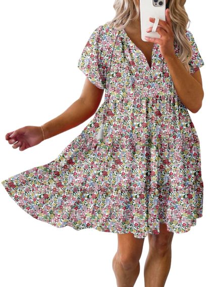 Floral V-neck short-sleeved dress - Image 5