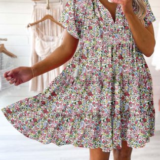 Floral V-neck short-sleeved dress