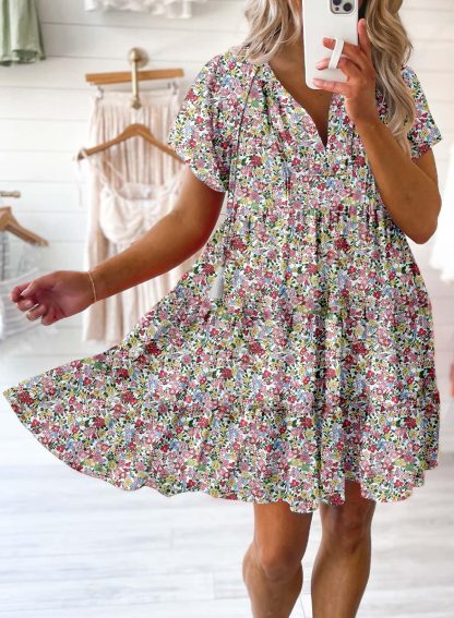 Floral V-neck short-sleeved dress