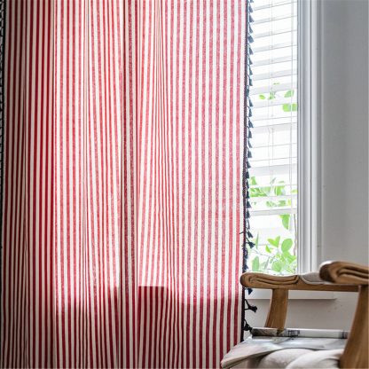 Red and white striped tassel curtains - Image 5