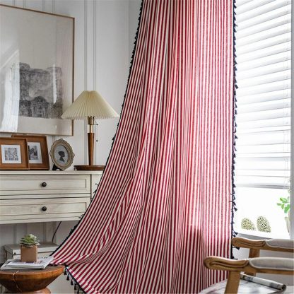 Red and white striped tassel curtains - Image 4