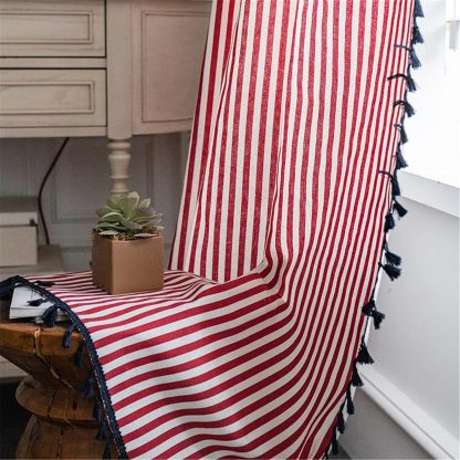 Red and white striped tassel curtains - Image 3