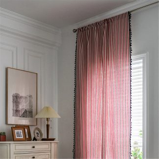 Red and white striped tassel curtains