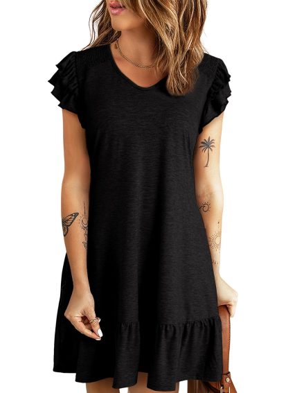 Black V Neck Ruffle Dress - Image 5