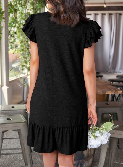 Black V Neck Ruffle Dress - Image 4