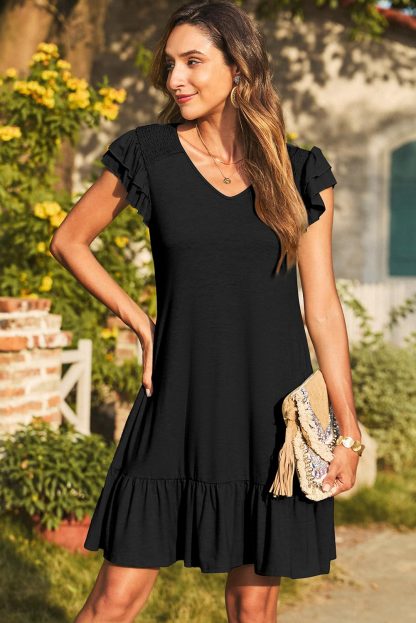 Black V Neck Ruffle Dress - Image 2