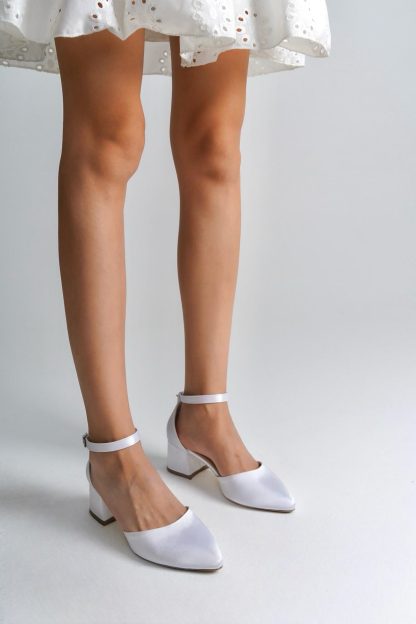 French satin one-strap wedding shoes - Image 6