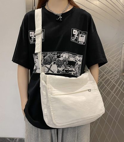White canvas casual shoulder bag - Image 7