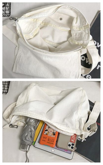 White canvas casual shoulder bag - Image 3