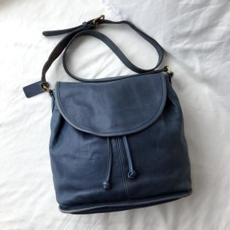 Deep sea blue leather bucket bag