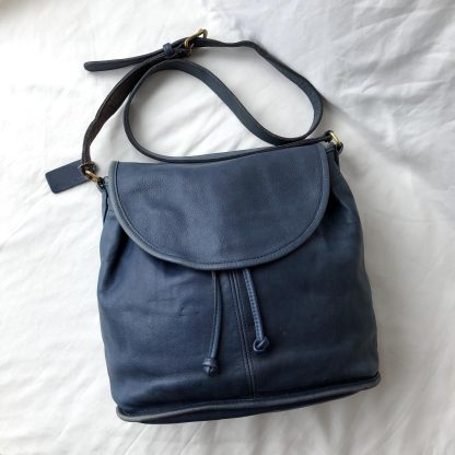 Deep sea blue leather bucket bag