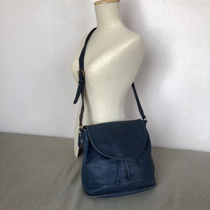 Deep sea blue leather bucket bag - Image 3
